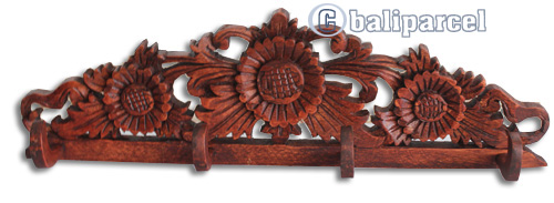 Wooden Wallhanging, Hanger, Made From Suar Wood Brown Polished