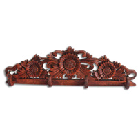 Wooden Wallhanging, Hanger, Made From Suar Wood Brown Polished