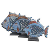Wooden Tropical Fish Set Of 3, Handcarved From Albesia Wood
