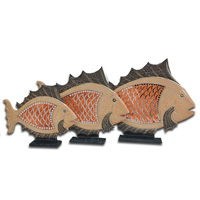 Wooden Tropical Fish Set Of 3, Handcarved From Albesia Wood