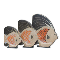 Wooden Tropical Fish Set Of 3, Handcarved From Albesia Wood