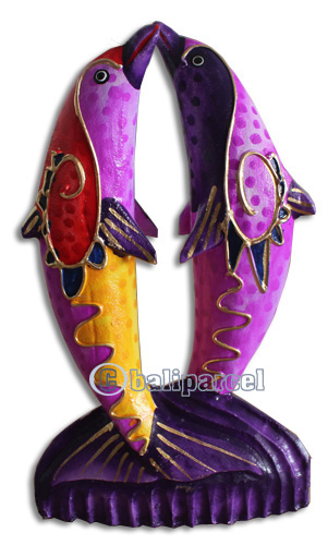 Wooden Dolphin With Crazy Color, Hand Carved From Albesia Wood