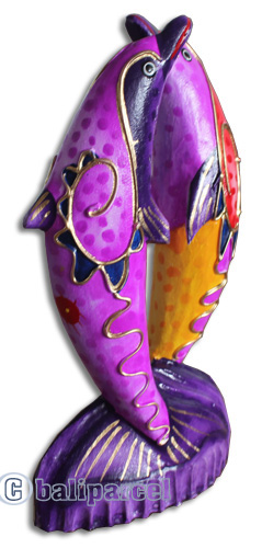 Wooden Dolphin With Crazy Color, Hand Carved From Albesia Wood