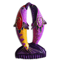 Wooden Dolphin With Crazy Color, Hand Carved From Albesia Wood
