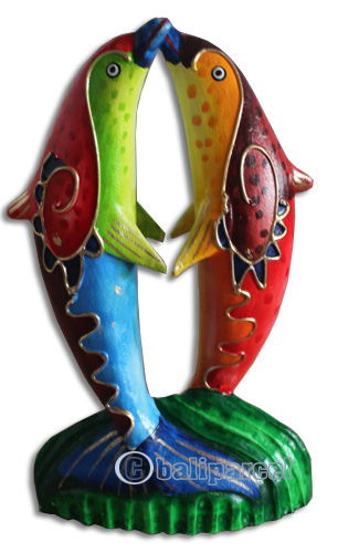 Wooden Dolphin With Crazy Color, Hand Carved From Albesia Wood