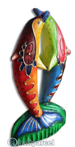 Wooden Dolphin With Crazy Color, Hand Carved From Albesia Wood