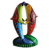 Wooden Dolphin With Crazy Color, Hand Carved From Albesia Wood