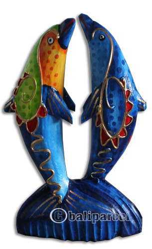 Wooden Dolphin With Crazy Color, Hand Carved From Albesia Wood