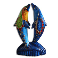 Wooden Dolphin With Crazy Color, Hand Carved From Albesia Wood