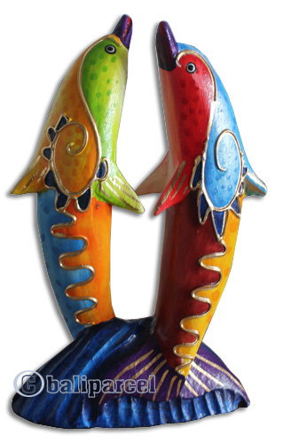 Wooden Dolphin With Crazy Color, Hand Carved From Albesia Wood