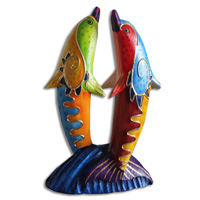 Wooden Dolphin With Crazy Color, Hand Carved From Albesia Wood