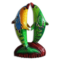 Wooden Dolphin With Crazy Color, Hand Carved From Albesia Wood