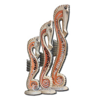 Wooden Sea Horse Set Of 3, Hand Carved From Albesia Wood