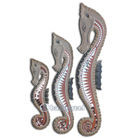 Wooden Sea Horse Set Of 3, Hand Carved From Albesia Wood