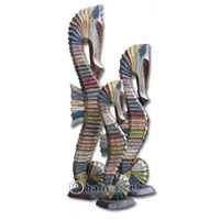 Wooden Sea Horse Set Of 3, Hand Carved From Albesia Wood
