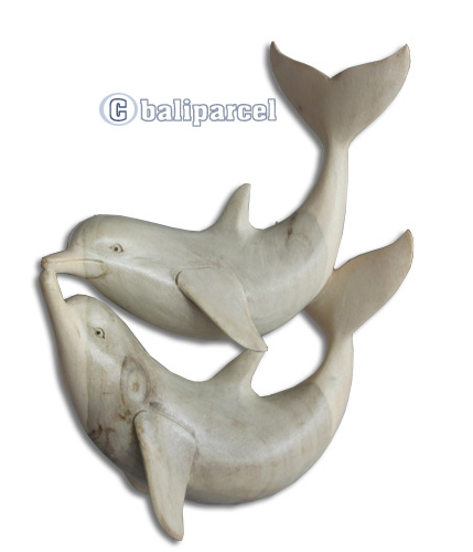 Wooden 2 Dolphins, Hand Carved From Waru Wood