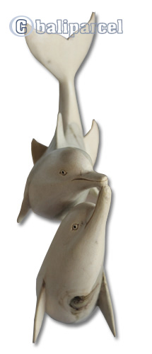 Wooden 2 Dolphins, Hand Carved From Waru Wood