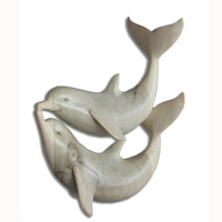 Wooden 2 Dolphins, Hand Carved From Waru Wood