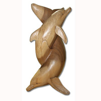 Wooden Two Dolphin Carving, Hand Carved From Suar Wood