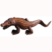 Wooden Crocodile, Hand Carved From Suar Wood With Brown Polished