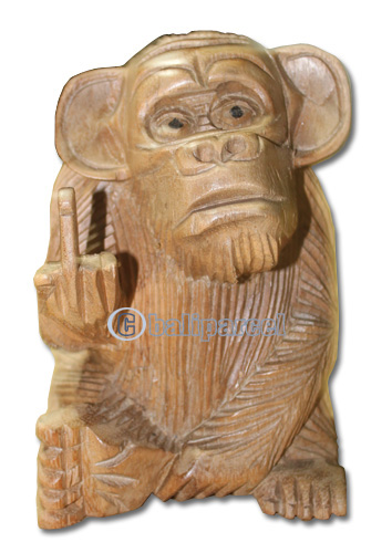 Wooden Monkey, Hand Carved From Suar Wood With Natural Polished