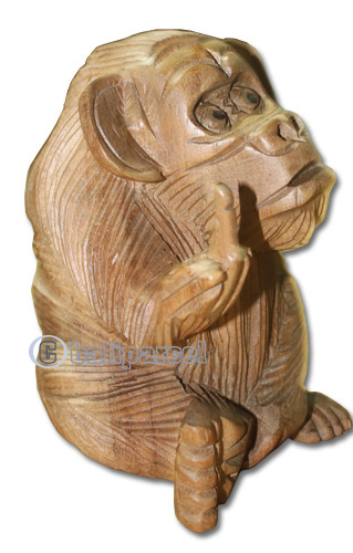 Wooden Monkey, Hand Carved From Suar Wood With Natural Polished