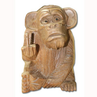 Wooden Monkey, Hand Carved From Suar Wood With Natural Polished