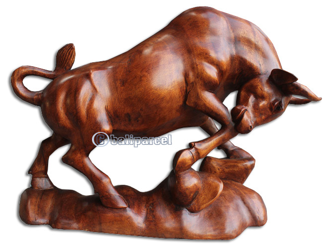Wooden Buffalo, Hand Carved From Suar Wood With Brown Polished