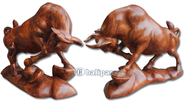Wooden Buffalo, Hand Carved From Suar Wood With Brown Polished