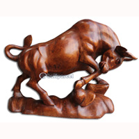 Wooden Buffalo, Hand Carved From Suar Wood With Brown Polished