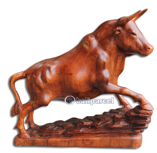 Wooden Buffalo, Hand Carved From Suar Wood With Brown Polished
