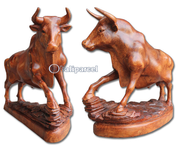 Wooden Buffalo, Hand Carved From Suar Wood With Brown Polished