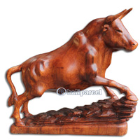 Wooden Buffalo, Hand Carved From Suar Wood With Brown Polished