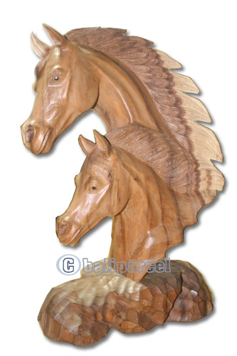 Wooden Horse Head, Hand Carved From Suar Wood With Natural Polished