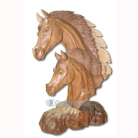 Wooden Horse Head, Hand Carved From Suar Wood With Natural Polished