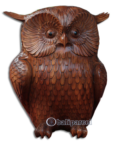 Wooden Owl Handcarved From Suar Wood With Brown Polished
