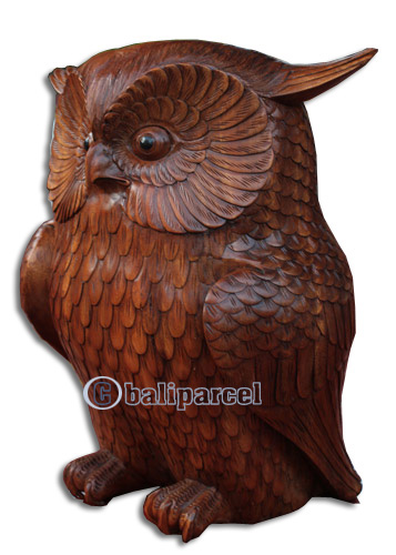 Wooden Owl Handcarved From Suar Wood With Brown Polished