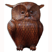 Wooden Owl Handcarved From Suar Wood With Brown Polished