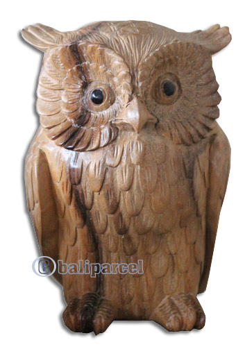 Wooden Owl Handcarved From Suar Wood With Natural Polished