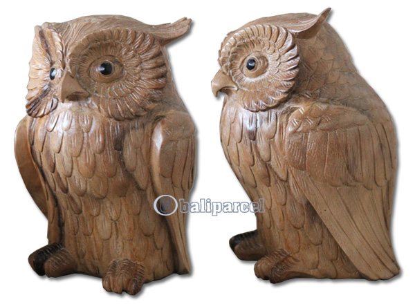Wooden Owl Handcarved From Suar Wood With Natural Polished