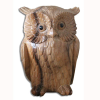 Wooden Owl Handcarved From Suar Wood With Natural Polished