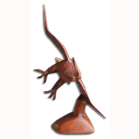 Flying Wooden Owl Handcarved From Suar Wood With Brown Polished