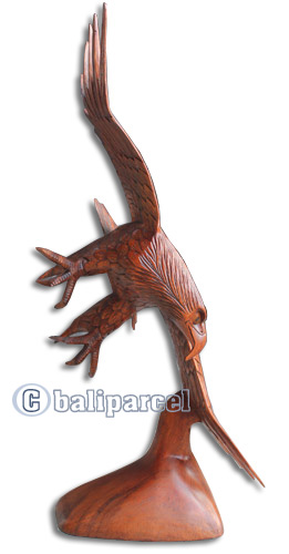 Wooden Eagle Handcarved From Suar Wood With Brown Polished