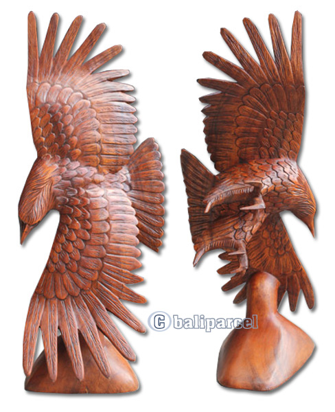 Wooden Eagle Handcarved From Suar Wood With Brown Polished