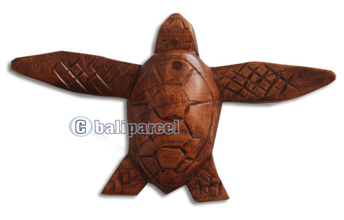 Wooden Turtle, Hand Carved From Hibiscus Wood With Brown Polished