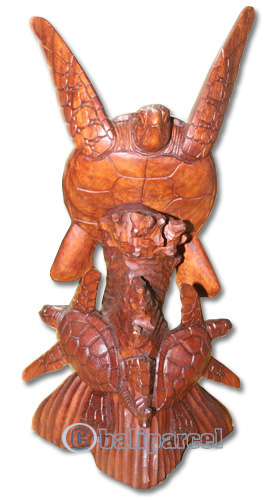 Wooden Turtle, Hand Carved From Suar Wood With Brown Polished