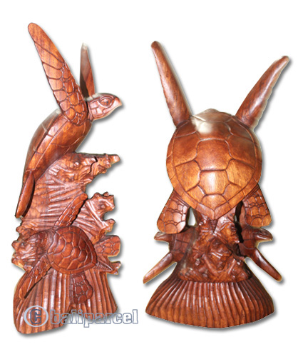 Wooden Turtle, Hand Carved From Suar Wood With Brown Polished