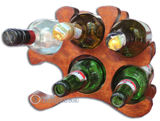 Wooden Wine Bottle Rack, Handcrafted From Wany Wood With Brown Polished