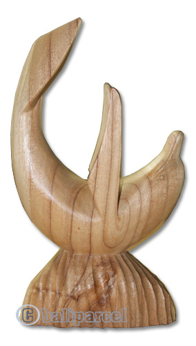 Dolphin Wine Bottle Holder, Hand Carved From Hibiscus Wood With Natuiral Polished