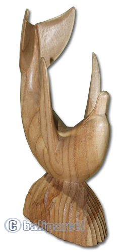 Dolphin Wine Bottle Holder, Hand Carved From Hibiscus Wood With Natuiral Polished